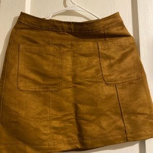A line suede brown camel skirt